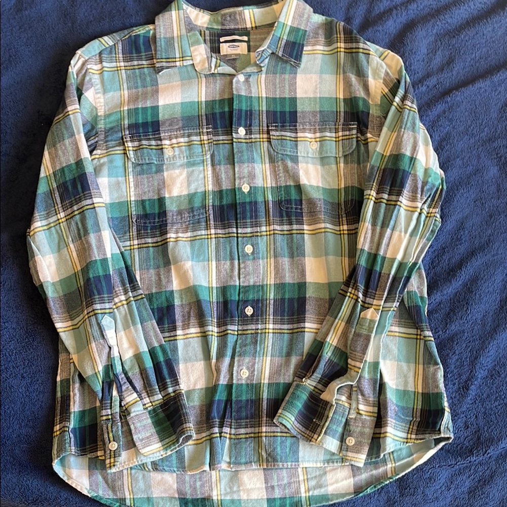 Old Navy Plaid Button-Up Shirt - Blue and Green